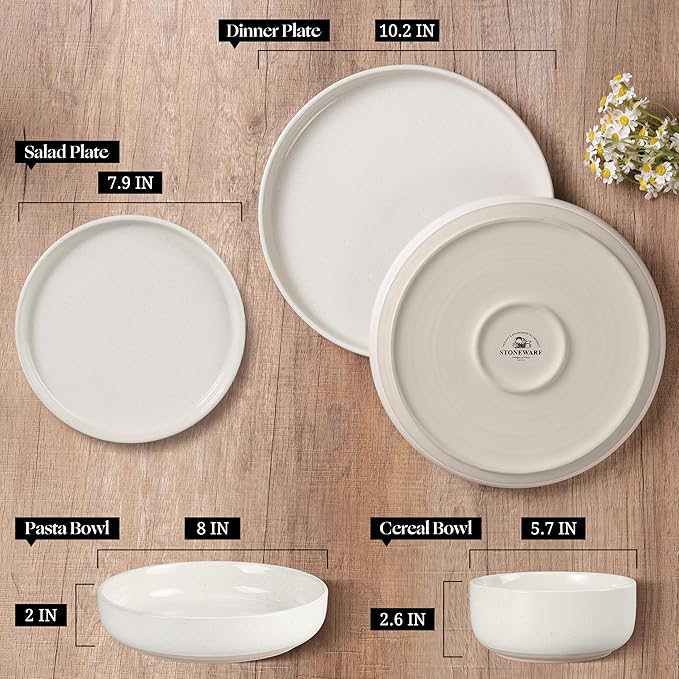 HaWare 16-Piece Plates and Bowls Set for 4, Stoneware Dinnerware Sets with Pasta Bowl, Dishes Set for Home Restaurant, Speckled Multicolor