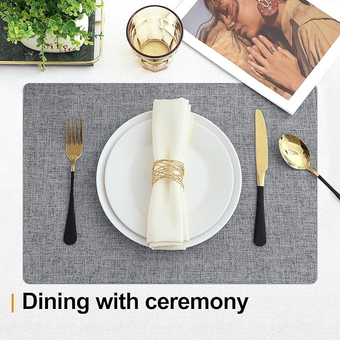 Homaxy Cloths Placemats for Dining Table Set of 4, Heat Resistant Washable Cotton Linen Blend Table Mats, Easy to Clean Place Mats for Indoor Outdoor Party Kitchen Decoration, 13" x 19", Dark Grey