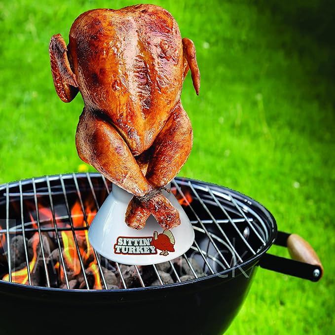 Sittin' Turkey Ceramic Beer Can Roaster & Steamer- Easily Infuse Marinades & BBQ flavors for Juicy, Flavorful Meat- XL Base Perfectly Cooks up to an 18lb Turkey- Xmas Dinner & Holiday Party Essential