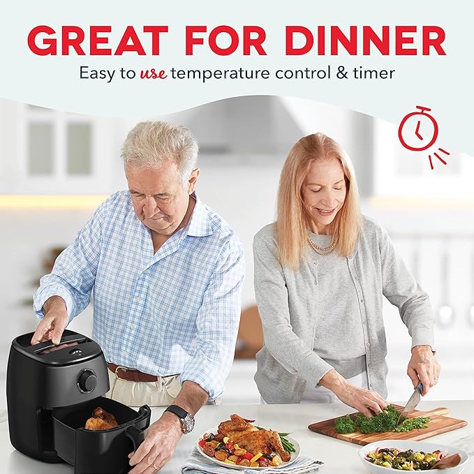 DASH Tasti-Crisp™ Electric Air Fryer Oven, 2.6 Qt., Black – Compact Air Fryer for Healthier Food in Minutes, Ideal for Small Spaces - Auto Shut Off, Analog, 1000-Watt