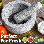 Priority Chef Heavy Duty Extra Large Mortar and Pestle Set, 4 Cup, Hand Carved from Natural Granite, Make Fresh Guacamole, Salsa, Pesto, Stone Grinder Bowl, Herb Crusher, Spice Grinder, Grey