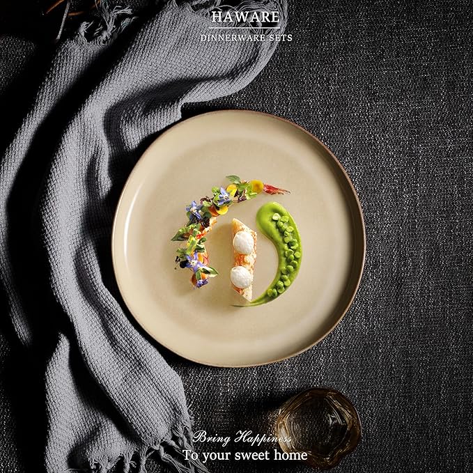 HaWare Stoneware Salad Plates Set of 6, 7.9” Heavy Duty Ceramic Plates, Reactive Glaze Dinnerware for Home Restaurant, Chip and Scratch Resistant, Microwave and Dishwasher Safe, Reactive Sandy Khaki