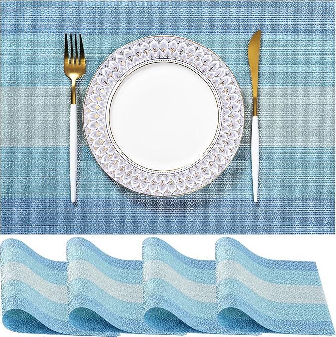 LEXMORE PVC Woven Placemats 4 PCS Wipeable Indoor/Outdoor Table Mats Washable Vinyl Place Mats for Dining Table, Set of 4-Ocean Geode
