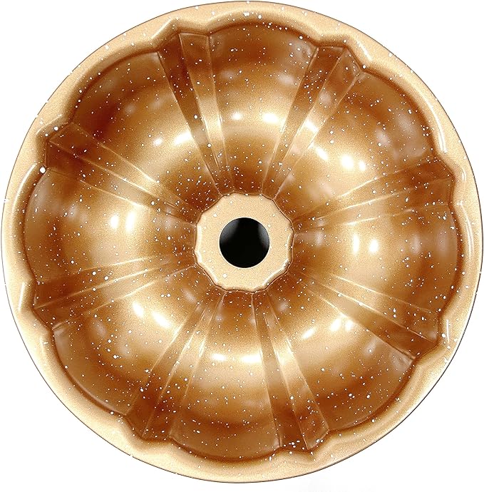 Classic Bakeware 9.5 Inch Non-stick Fluted Cake Pan,Heavy Duty Carbon Steel Tube Baking Mold Gold