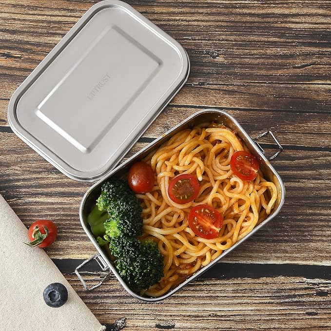 UPTRUST Leak Proof Stainless Steel Lunch Food Container, 1200ML/40oz Large Bento Boxes Metal Lunch Box for Kids or Adults - Lockable Clips Adjustable Divider included