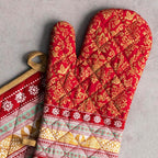 Maison d' Hermine 100% Cotton Oven Mitt & Pot Holder Set (7.5"x13" & 8"x8") Heat Resistant BBQ Cooking Gloves with Loop, Baking, Grilling, Kitchen, Handling Hot Pans (Sofia)