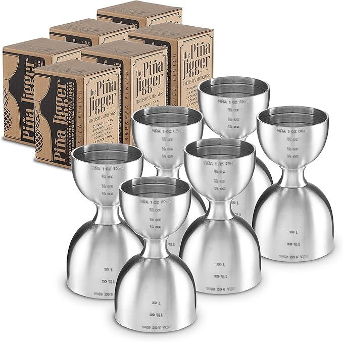 Piña Barware Stainless Steel Commercial 2oz. / 1oz. Bell Style Measuring Jigger Bar Tool - Brushed Finish, Bar Pack
