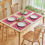Softalker Faux Linen Placemats Set of 6-12 x 18 Inch, Heat Resistant Double Layered Durable Burlap Farmhouse Place Mats, Non-Slip Washable Rustic Table Mats for Dining, Kitchen, Party（Pink