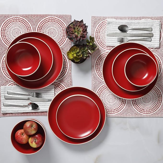Gibson Home Rockaway 12 Piece Dinnerware, Red Matte