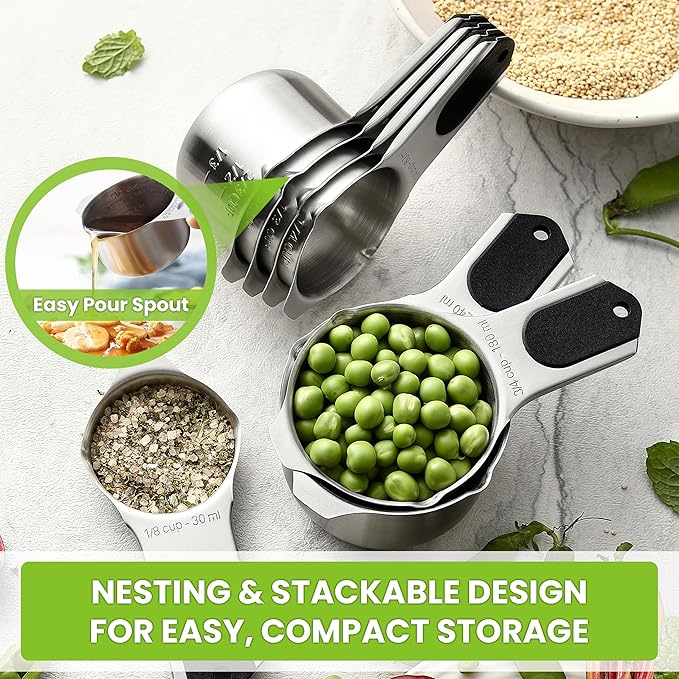 Spring Chef Magnetic Measuring Cups & Spoons Set (Patent Pending), Strong N45 Magnets, Heavy Duty Stainless Steel Fits in Spice Jars for Baking & Cooking, BPA Free, Round Set of 15 with Leveler, Black