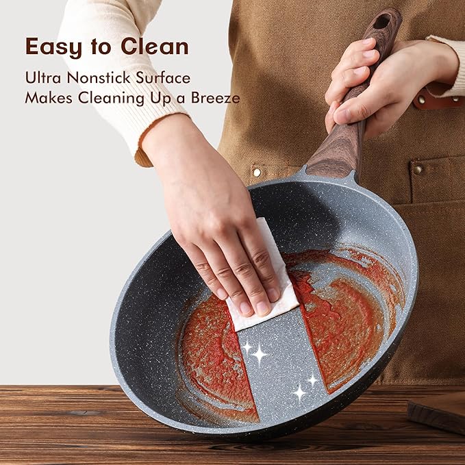 SENSARTE Nonstick Frying Pan Skillets, Swiss Granite Coating Omelette Pans, Healthy Cookware, Free of Intentionally Added PFOA (9.5 Inch Frying Pan and 5QT Saute Pan)