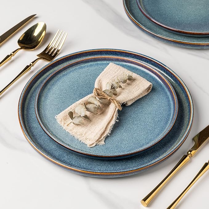 AmorArc Dinner Plates Set of 6, 10.5 Inch Reactive Glaze Ceramic Plates Set, Microwave, Dishwasher Safe, Scratch Resistant, Modern Large Dinnerware Dishes Set Kitchen Stoneware Plates