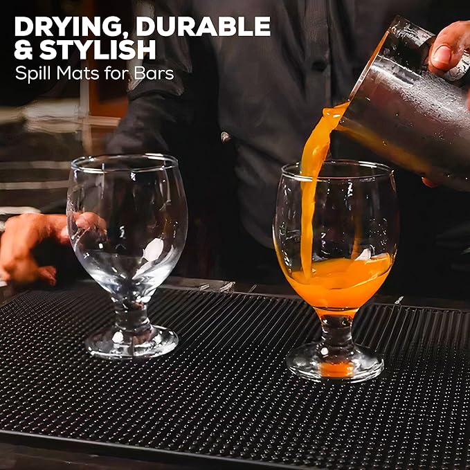Rubber Bar Mat Set of 2 – 18"x12", Black – Durable, Non-Slip, Non-Toxic Spill & Drying Mats for Bars, Restaurants, Coffee Shops, Countertops & Tabletops