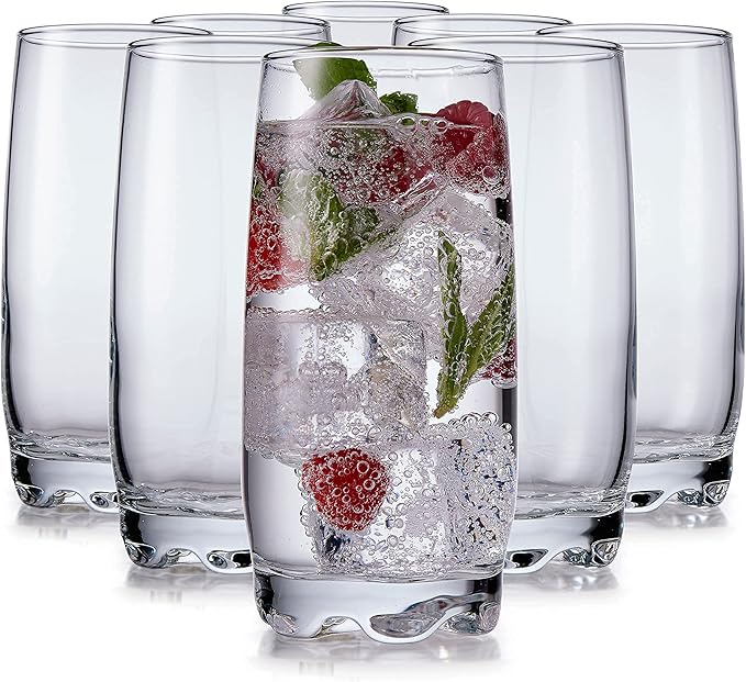 Drinking Glasses set of 8 Highball Glass cups By Home Essentials – Premium Cooler 13.25 Oz. Glassware – Ideal for Water, Juice, Cocktails, Iced Coffee, Iced Tea.