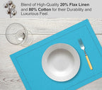 Ruvanti Linen Placemats Set of 6-13x19 Inch, Classic Hemstitch, Heat ‎Resistant Machine Washable Place Mats, Soft & Elegant- Perfect for Christmas, ‎Thanksgiving, Easter, Weddings, Dinner - Blue