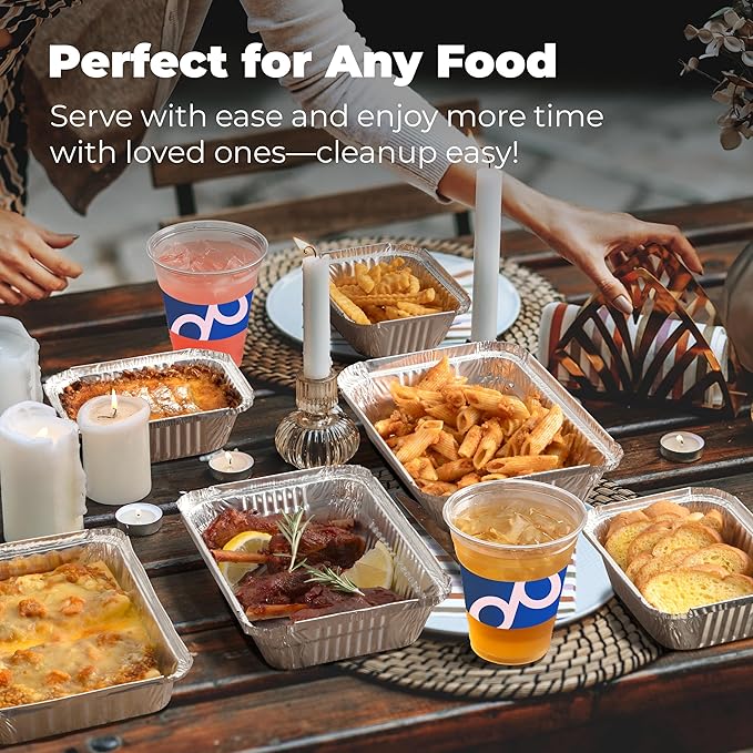 Fit Meal Prep 100 Pack 2.25 lb Aluminum Foil Pans with Lids, Disposable Take Out Food Containers with lids for Freshness and Spill Proof, 8.5 x 6 x 2 Disposable Cookware for Catering, Restaurants