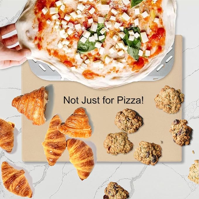 Large 16"x14" Pizza Stone for Outdoor Cooking, Grill & Camping Cordierite Baking Stone with Non-Slip Handles High Heat Resistance