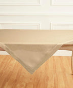 Solino Home Linen Square Tablecloth 52 x 52 Inch - 100% Pure Linen Beige Table Throw - Classic Hemstitch, Machine Washable Table Cloth for Summer, Fall, Autumn
