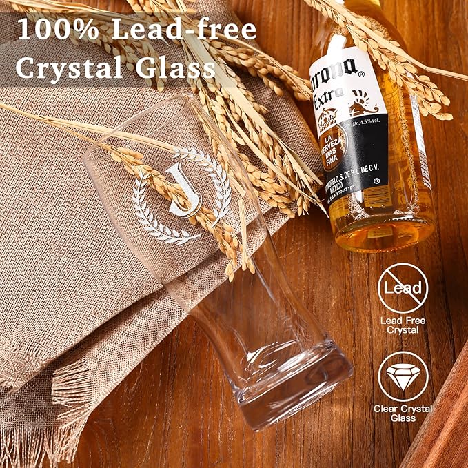 Personalized Etched 21oz Pint Beer Glass, (Letter J) A-Z Personalized Gifts for Him, Customized Pint Glasses, Custom Initial, Birthday Gift for Men Brother Husband