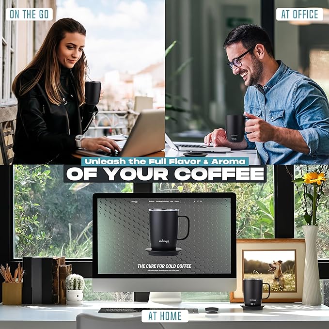 PRO 14 oz. Self-Heating Coffee Mug – 4-Hour Battery Life, Adjustable Temperature Control, LCD Display, One-Touch Adjustment, Magnetic Slider Lid – Keep Your Coffee Hot for Hours!