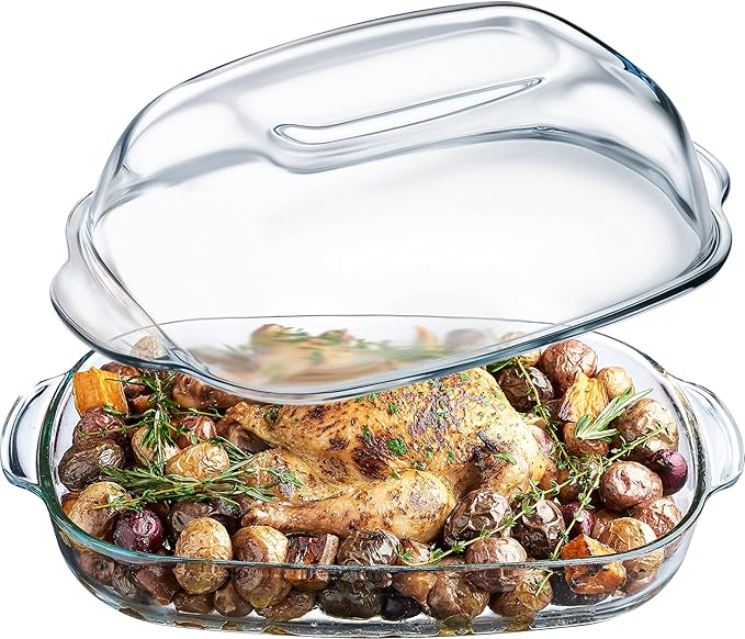 Simax Casserole Dish For Oven, 8 Quart Glass Baking Dish With High Lid Set, Microwave, Oven, and Dishwasher Safe Cookware, Borosilicate Glassware, Large Baking Dish