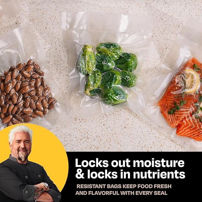 Guy Fieri's Flavortown 8" x 10" Vacuum Seal Quart Bag - 44-Count BPA-Free Food Storage Bags, Freezer Safe, Locks in Flavor & Freshness, Durable Kitchen Bags for Meal Prep & Preservation