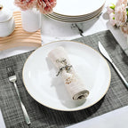 Brew To A Tea - White Porcelain Dinner Plates with Gold Rim, Set of 6, 10.5" Round, Classic Style, Solid Pattern, Durable and Easy to Clean, Not Microwave Safe