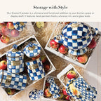 MACKENZIE-CHILDS Small Enamel Canister, Kitchen Storage Container for Flour and Sugar, 1.13 Liters, Blue-and-White Royal Check