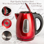 Mixpresso Stainless Steel Electric Kettle Red Color, Cordless Pot 1.7L Portable Electric Hot Water Kettle, 1500w Strong Fast Boiling Pot, Water Boiler, Electric Tea Kettle With Boil Dry Protection