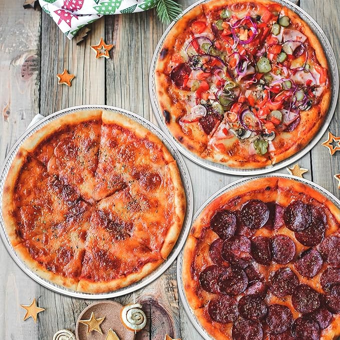Nuogo 5 Pcs 14 Inch Pizza Pan with Holes Aluminum Mesh pizza Screen Seamless Round Tray for Oven Nonstick Baking Sheet for Kitchen Bakery Restaurant BBQ Party Cookware Supplies
