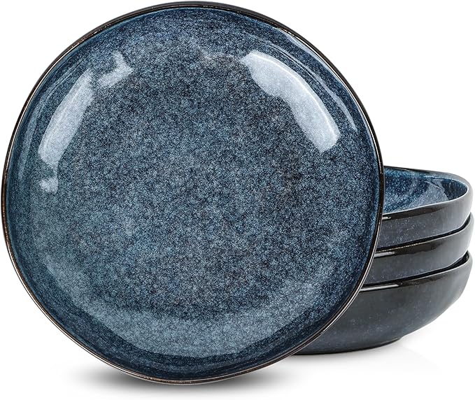 Stone Lain Mirella 4-Piece Pasta Bowl Set Stoneware, Microwave and Dishwasher safe, Blue