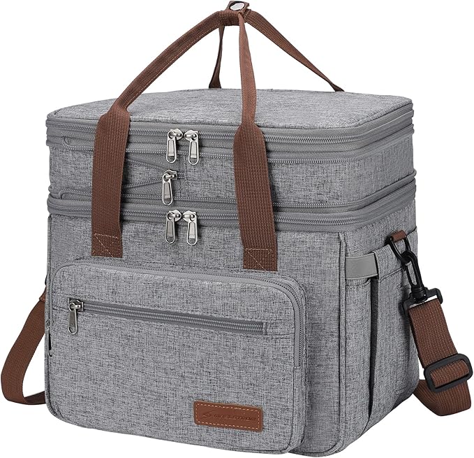 Maelstrom 23L Insulated Lunch Box For Men Women,Expandable Double Deck Lunch Cooler Bag,Lightweight Leakproof Tote Bag With Side Tissue Pocket,Gray