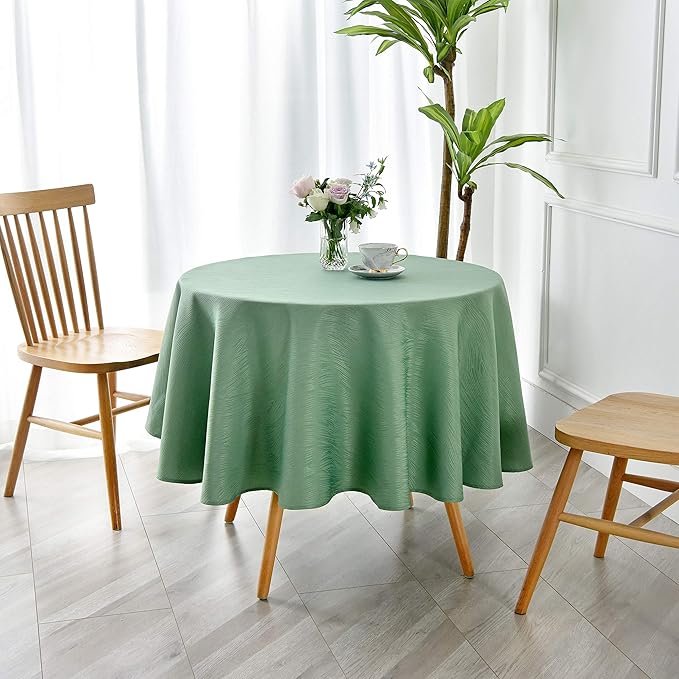 maxmill Jacquard Round Table Cloth Swirl Design Waterproof Antiwrinkle Heavy Weight Soft Tablecloths for Circular Table Cover and Kitchen Dinning Tabletop Round 70 Inch Sage Green