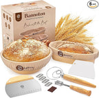 Sourdough Kit with Professional Bread Making Tools - A Complete Sourdough Bread Making Kit Including10" Round & 11" Oval Handcrafted Bannetons, Bread Lame, Danish Whisk, Bowl & Dough Scrapers