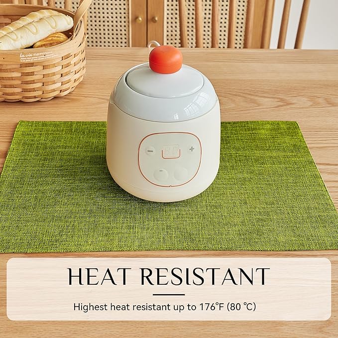 Softalker Faux Linen Placemats Set of 12-12 x 18 Inch, Heat Resistant Double Layered Durable Burlap Farmhouse Place Mats, Non-Slip Washable Rustic Table Mats for Dining, Kitchen, Party（Lime Green