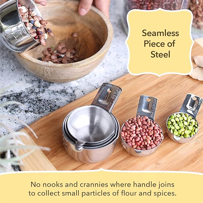 Simply Gourmet Measuring Cups and Spoons Set of 12 – 18/10 Stainless Steel Kitchen Gadgets – Stackable Design with Long Handle Spoons – Fits in Jars – Cooking & Baking Measuring Set for Dry & Liquid