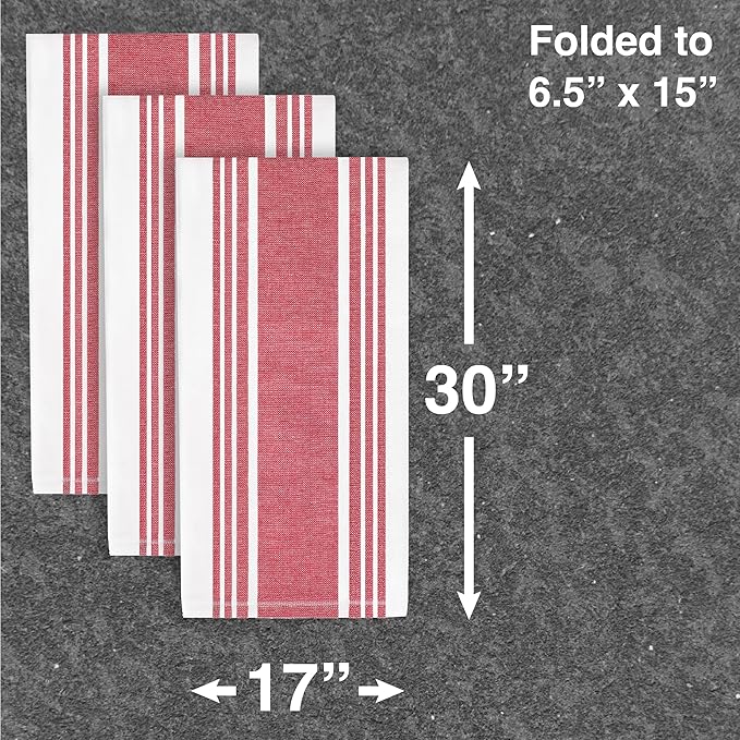 All-Clad Dual-Purpose Kitchen Towels: Highly Absorbent - 100% Cotton, 17"x30" Dish Towels for Cleaning & Drying Dishes & Glassware, 3-Pack, Chili