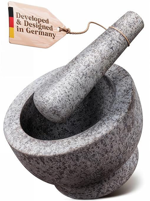 ChefSofi 1.5 Cup-Capacity Mortar and Pestle Set - Unpolished Heavy Granite for Enhanced Performance and Organic Appearance