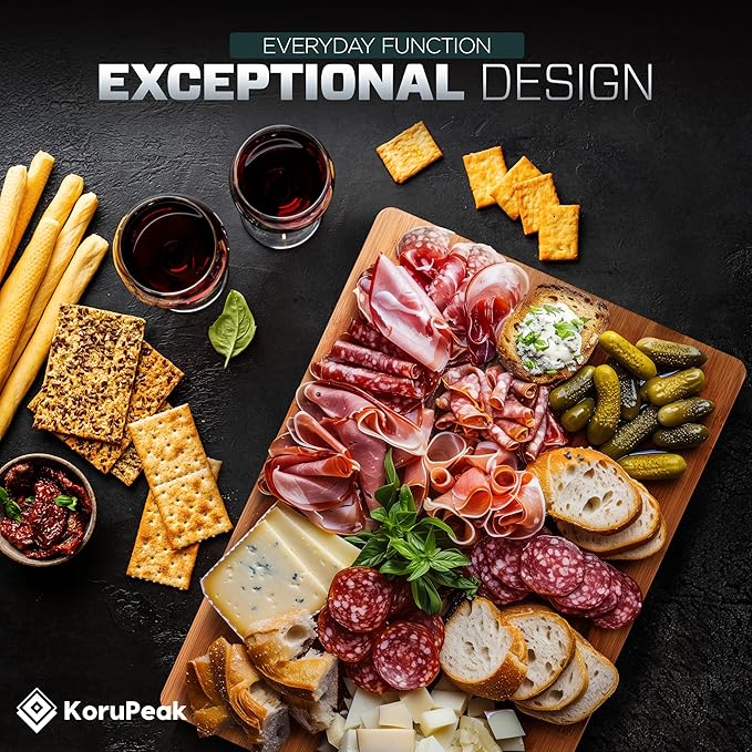 Double-Sided 100% Titanium Cutting Board with Bamboo Charcuterie Side – Pure Titanium Cutting Boards for Kitchen – Large(16"x12") Elegant Cutting Board w/Juice Groove & Wood Presentation Surface