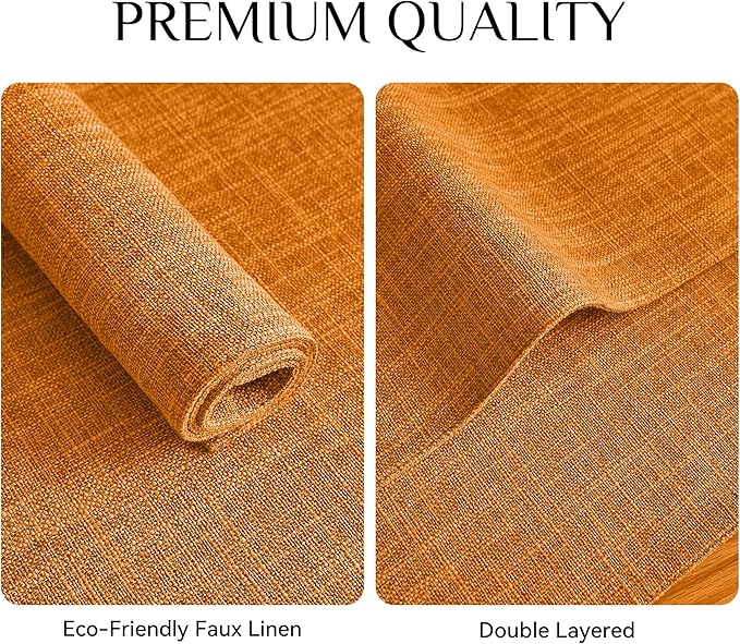 Softalker Faux Linen Placemats Set of 4-12 x 18 Inch, Heat Resistant Double Layered Durable Burlap Farmhouse Place Mats, Non-Slip Washable Rustic Table Mats for Dining, Kitchen, Party（Orange