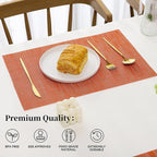 Leetaltree Orange Placemats Set of 4 - Heat Resistant Non-Slip Place mats for Dining Table, Washable Durable PVC Vinyl Woven Table Mats（Orange, 4）