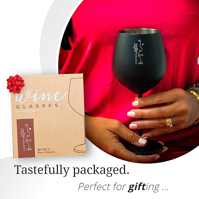 Gusto Nostro Stainless Steel Wine Glass - 18 oz - Unbreakable Black Wine Glasses for Travel, Camping and Pool - Fancy, Unique and Cool Portable Metal Wine Glass for Outdoor Events, Picnics (Set of 4)