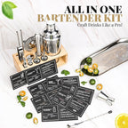 Mixology Bartender Kit with Stand - 15 Piece Bar Tool Set, Silver Bar Set Cocktail Shaker Set for Drink Mixing - Includes Martini Shaker, Jigger, Strainer, Bar Mixer Spoon, Tongs | Gift Idea (Natural)