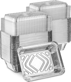 MontoPack Disposable Takeout Pans with Clear Lids | 2lb Capacity Aluminum Foil Food Drip Container with Strong Seal for Freshness & Spill Resistance | Earth, Eco-Friendly & Recyclable 100Pack 8x5.5”