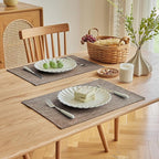 Softalker Faux Linen Placemats Set of 8-12 x 18 Inch, Heat Resistant Double Layered Durable Burlap Farmhouse Place Mats, Non-Slip Washable Rustic Table Mats for Dining, Kitchen, Party,Natural Linen