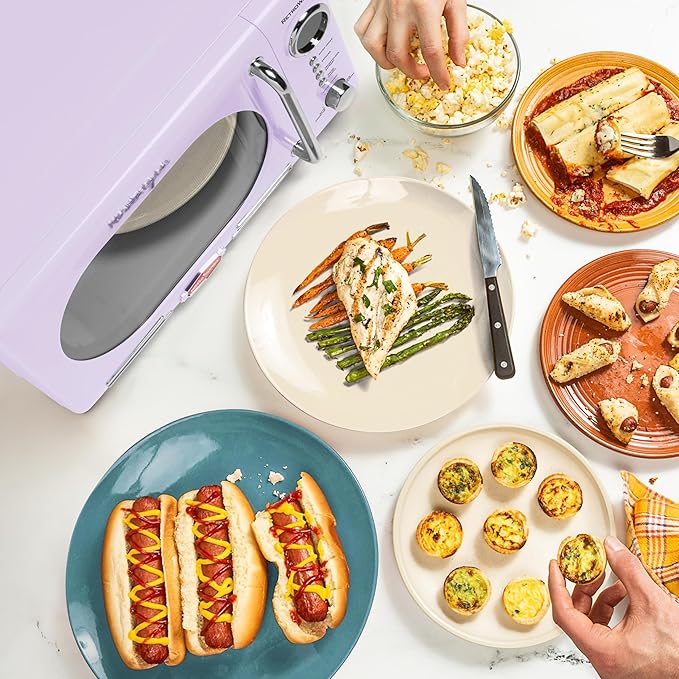 Nostalgia Retro Compact Countertop Microwave Oven 700-Watts with LED Digital Display-Child Lock-Easy Clean Interior-Lavender, 0.7 Cu. Ft