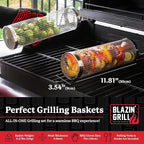BLAZIN' GRILL Rolling Grill Basket | 2 x Grilling Basket & Smoker Accessories | Grill Baskets for Outdoor Grill with BBQ Gloves | Barbecue Grill baskets for Vegetables, Seafood & Meat