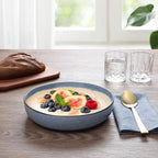 E-far Pasta Bowls Set of 4, 35oz Large Salad Bowls for Serving, Wide and Shallow Ceramic Plates for Kitchen, Double Reactive Glaze, Microwave and Dishwasher Safe, Ocean Blue