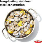 OXO Stainless Steel 8.4QT Multipurpose Boiler Pot with Steamer Insert & Glass Lid, Stockpot for Simmering, Boiling, Steaming, Stew, Soup, Pasta, Induction Suitable, Dishwasher Safe, Stainless Steel