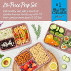 Bentgo 20-Piece Lightweight, Durable, Reusable BPA-Free 3-Compartment Containers - Microwave, Freezer, Dishwasher Safe (Garden Edition - Rosette Glitter)